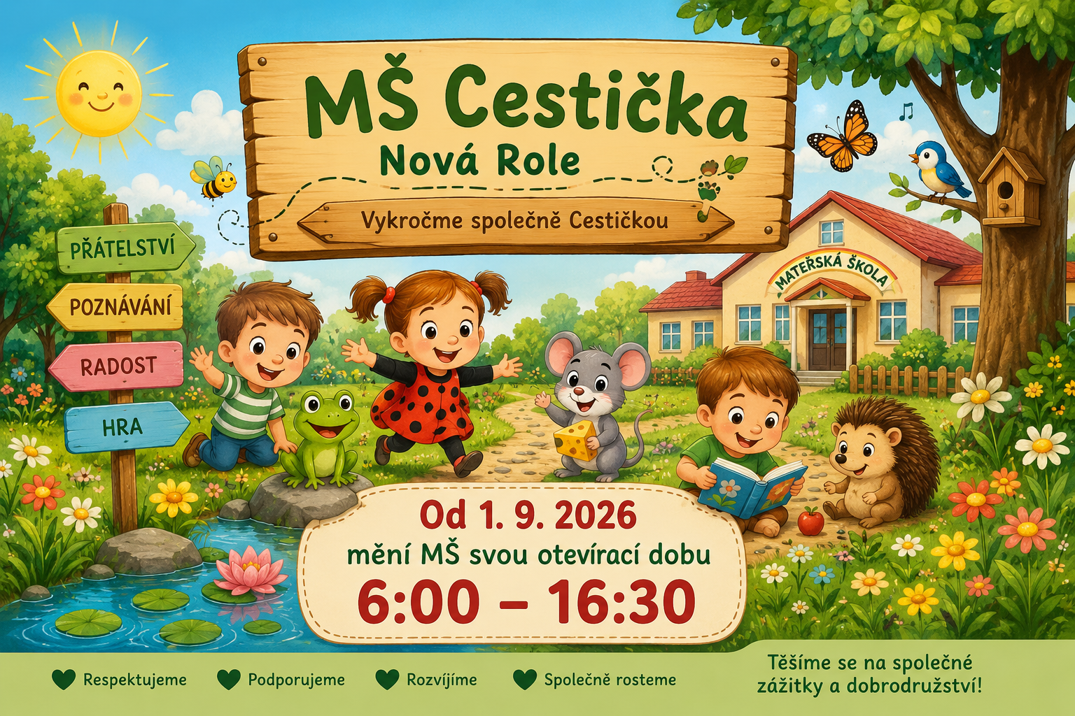 Změna otevírací doby mateřské školy Cestička od 1.9.2026